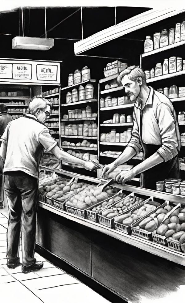 価格提示する店員,アンカリング効果のイメージ