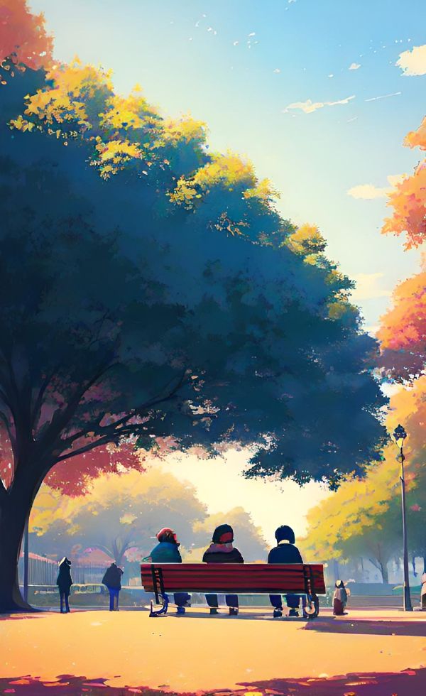 公園のベンチで寛ぐ,マインドフルネスのイメージ