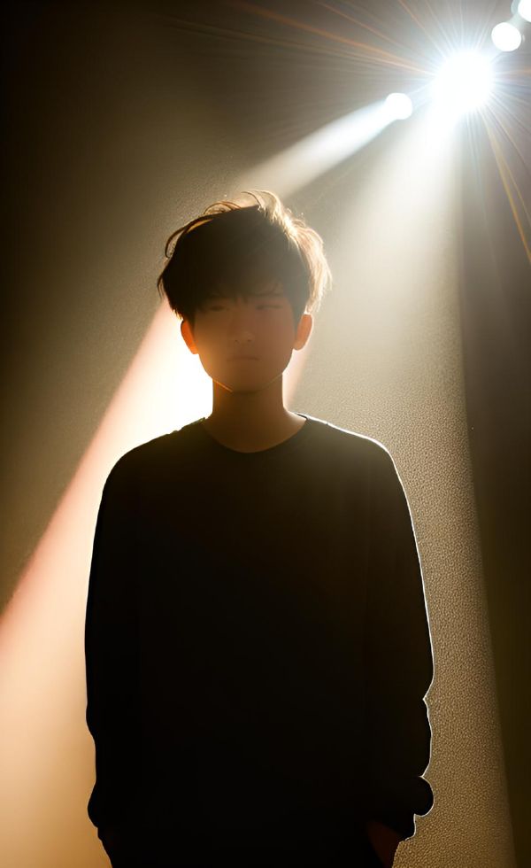スポットライトの当たる男性