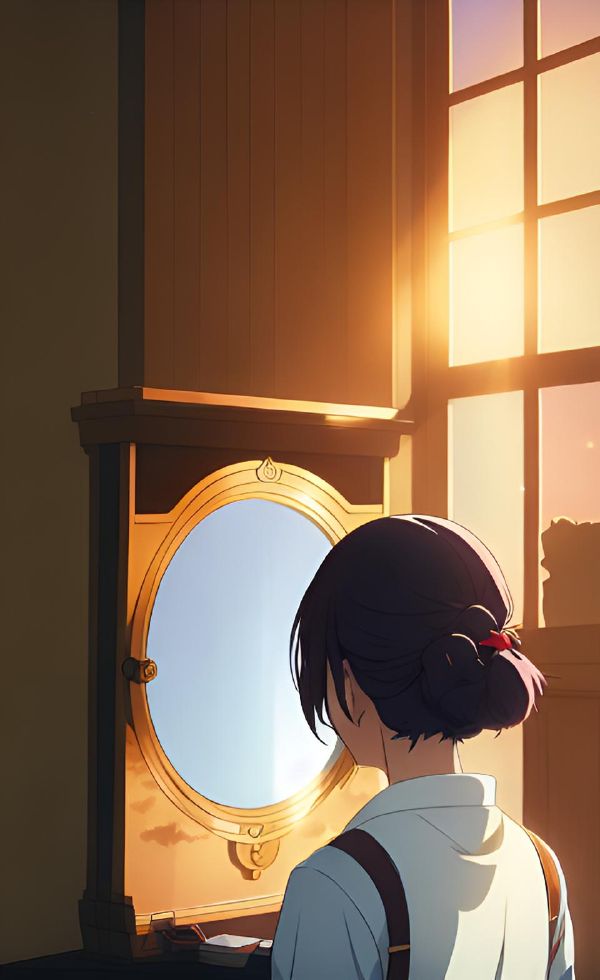 過去の自分と向き合う女性